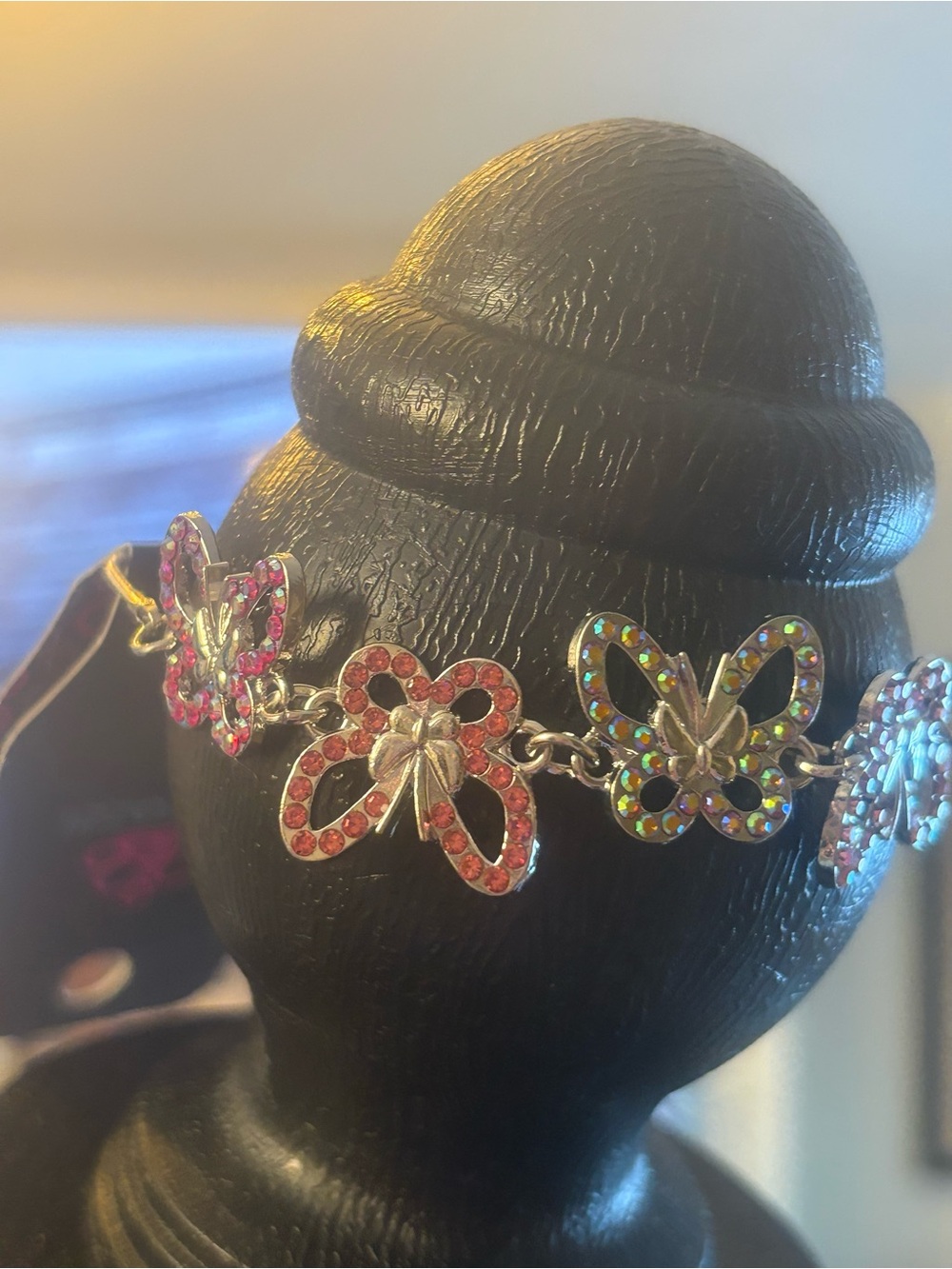Crystal Butterfly Link Bracelet - Pink/Multicolor